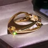 Anéis de cluster moda cor de ouro oco out pedra laranja para mulheres banda de casamento de luxo corte zircão jóias de noivado z3p542