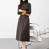 Skirts Women Casual Knitting Straight Black Gray Button & Pockets Design Overskirt Calf Length Skirt Autmn Winter Basic Clothes