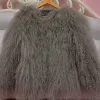 2023 Real Mongoliet Sheep Fur Coat Women Winter Solid Color Warm Hel ärm Jackor Dammode naturliga pälsrockar