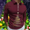 Herrpolos långärmad Autumn Mens Polo Shirts Vintage Christmas 3D Printing Tops For Men Casual Loose Turn-Down Collar dragkedja