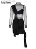 Stedelijke sexy jurken hawthaw dames party club mesh pure bodycon streetwear zwarte korte mini-jurk 2023 zomerkleding groothandel artikelen voor bedrijven t231023