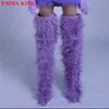 Boots Runway Furry Women Boots Pointy Toe High Heel Over The Knee Boots Autumn Winter Fur Thigh High Boots Casual Party Shoes 231023