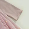 Vestidos de menina da criança do bebê meninas manga longa com nervuras babado splice estrela lua em camadas tutu vestido primavera outono