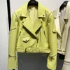 Damen-Lederjacke, Damen-Moto-Mantel aus echtem Schafsstoff