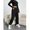 Pantalon de deux pièces pour femmes Sporty 2023 Street Chemises à manches longues Crop Top et Pantalon Pièces Ensemble Lady Automne Sportsuits Femmes Survêtements doux H304