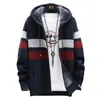 Men's Sweaters 2023 Striped Cardigan Winter Sweater Hooded Faux Fur Wool Cold Blouse Casual Windbreaker Fleece Jumper Knit Korean Jacket