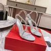 Fashion designer High quality womens red heel High heels Luxury leather soled sandals fine heels inlaid rhindiamond heeled slippers 1-12cm Dinner party shoes H0387