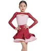 Bühnenkleidung Kinder Professionelle Tanzkleider Mädchen Langärmeliges Latin Dance Kleid Chacha Samba Rumba Kostüm XS7036