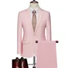 Mäns kostymer Business Casual Suit Jacket med Pant Candy Colors Slim Form Formal Work Dress White Pink Red 2 Piece