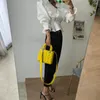 Kvinnors T -skjortor Sydkorea Chic East Gate French Big Lapel White Lace Edge Elastic midja Show Long Long Female Human Style Shirt