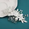 Hair Clips Floral Comb Ceramic Flower Barrettes Wedding Jewelry Women Accessories Pearls Leaves Design Exquisite Headpieces