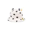 Berets 2023 Cotton Cartoon Cow Bucket Hat Fisherman Outdoor Travel Sun Cap Hatts For Child Boy and Girl