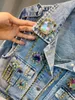 Kvinnorjackor 2023 Autumn Short Denim Jacket Studded Jeans Outfit Punk Design Full Sleeve Cardigan All Matching Tops Chaqueta Corta Para