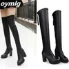 Ny Autumn Winter Women's Pu Leather Over The Knee Boots Back Zip Thick High Heel Platform Lår Lamer Fashion Shoe Black 230922