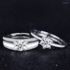 Cluster Rings Trendy Zircon Couple Ring For Women Men Open Adjustable Crystal Engagement Wedding Band Bridal Jewelry Accessories Anillos