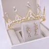 Pinces à cheveux pour femmes, feuille douce avec couronne de cristal, ensemble de boucles d'oreilles, diadème perlé fait à la main, couvre-chef de fête de mariage