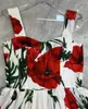 Casual Dresses Cotton Women'S Dress Red Flower Carnation Print Halter Suspender Fashion Runway Vacation Summer 2023