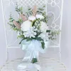 Wedding Flowers Bouquets Light Sky Blue With Pink And White Accessories Bridal 26 36cm