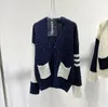 1017 2023 Herbst Damen Pullover Langarm V-Ausschnitt Blau Weiß Strickjacke Mode Gestreifte Kleidung YL