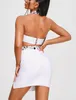 Arbetsklänningar juni läppar 2023 hängande nacktank topp kjol set vit bandage klänning kvinnors sexiga klubbfest tvådelar grossist