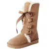 Buty gzaco luksusowy owcza skóry zima 2023 Koronki BOW Snow Natural Wool Futro Oryginalne owce buty