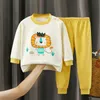 Pijamas outono inverno meninos meninas pijamas quentes crianças bonito dos desenhos animados animal manga longa camiseta com calças bebê sleepwear conjuntos de roupas 231023