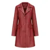 여자 가죽 ZXRYXGS LAPEL COLLAR SPECUCE PU PU 재킷 미드 롱 코트 2023 스프링 가을 여성 윈드 브레이커 패션