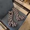 Logo Triangle Plate-forme en jacquard floral Bottes hautes à talons blocs à motifs en cuir Bout rond Bottines chaussettes créateurs de luxe Chaussures de mode pour femmes Chaussures d'usine