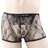 Cuecas Mens Sexy Sissy Boxers Full Lace Bolsa Calcinhas Ultra-finas Transparentes Cuecas Gay Homem Erótico Roupa Interior Sólida Elasticidade Calcinhas