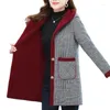 Damen-Trenchcoats mit Samt-Karomantel, weibliche Oberteile, mittellange, mit Baumwolle gefütterte Jacken im mittleren Alter, Winter-Kapuzen-warmer, kältebeständiger Mantel