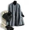 Mantella da donna Elegante mantello da donna Cappotto di lana scozzese Giacca da donna di media lunghezza Autunno Inverno Moda Girocollo Manica a 3/4 Poncho con bottoni larghi 231023