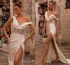 Elegante sexy plus size sereia vestido de casamento um ombro ver através de pregas drapeadas sem costas alta lateral split varredura trem vestidos de noiva vestidos de noiva personalizado