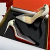 Créateur de mode Talon rouge de haute qualité pour femmes Talons hauts Sandales à semelles en cuir de luxe Talons fins incrustés de pantoufles à talons en strass 1-12cm Chaussures de dîner H0239