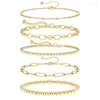 Bracelets de cheville 6 types de bracelets en or pour femmes, ensemble de bracelets cubains plaqués 14 carats, cheville délicate