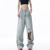 Kvinnors jeans Kvinnors WCFCX Studio Y2K High Street Wide Leg for Women Midje Bagge Ripped Pants Woman's Vintage American Denim