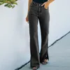 Женские джинсы, женские брюки, повседневные брюки с разрезом на молнии, широкие брюки с карманами