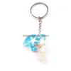 Keychains Lanyards Wholesale Unique 7 Colors Creative Fashion Amber Luminous Dolphin Key Chain Real Starfish Specimen Car Ys2K002 Dr Dh82U