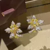 Stud Earrings Charms Yellow Purple Crystal Leaves Star Korean Earring 2023 Trends Fashion Compact For Women Jewelry Wedding Gift