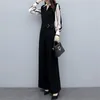 Calças femininas de duas peças primavera elegante casual mulheres macacão manga longa v pescoço vintage solto macacão femme moda coreano wilg perna calça