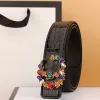 Womens Belts Designer Belt For Men Fashion Colorful Gems Letters Buckle Waistbands Luxury Cowskin Leather Crocodile Waistband Width 33mm -4