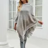 Mulheres Cape Mulheres Jaquetas Outono Inverno Mulheres Suéteres Poncho Tricô Capes Manto Suéter Com Decote Em V Irregular Hem Borlas Casaco Color-block Malha Pulôver 231023