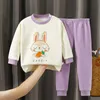 Pyjamas Herbst Winter Jungen Mädchen Warme Pyjamas Kinder Niedlichen Cartoon Tier Langarm T-shirt mit Hosen Baby Nachtwäsche Kleidung Sets 231023