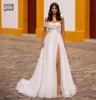 Elegante longo tule um ombro vestidos de casamento com fenda a linha plissado marfim lantejoulas trem varredura vestido de noiva com zíper voltar vestido de novia vestidos femininos