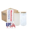 US Stock 16oz Glass tumblers For Sublimation DIY Printing Can Shaped Reusable Water Bottles Juice Soda Jar Mugs 0426