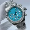 남성 시계 고품질 40mm 시계 라이트 블루 럭셔리 자동 기계 다이아몬드 상자없는 Chirstmas 선물을위한 시계 스테인리스 스틸 스트랩