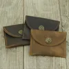 Card Holders Vintage Handmade Crazy Horse Leather Holder With Flower Buckle Portable Genuine Key Rings Wallet Coin Bag