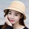 Bérets Mode Solide Seau Cap Vintage Laine Feutre Pêcheur Automne Hiver Femmes Élégant Large Bord Bowknot Chapeaux Chauds En Gros