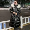 Women's Down 2023 Jacket Women Mid-length Shiny No Wash White Duck Outwear Belt Waist Anti-Season Thick Winter Wear Warm Coat