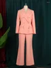 Mäns kostymer Business Women Blazer Set 2 Piece Fall Winter Formal Pink Jacket Wide Leg Pants Outfits Passar Elegant