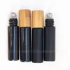 Perfume Bottle 6X 12X 24X 5ML 10ML Natural Bamboo Lid/Cap Black Glass Essential Oil Roll On Bottles Metal Roller Balls for Perfume Aromatherapy 231020